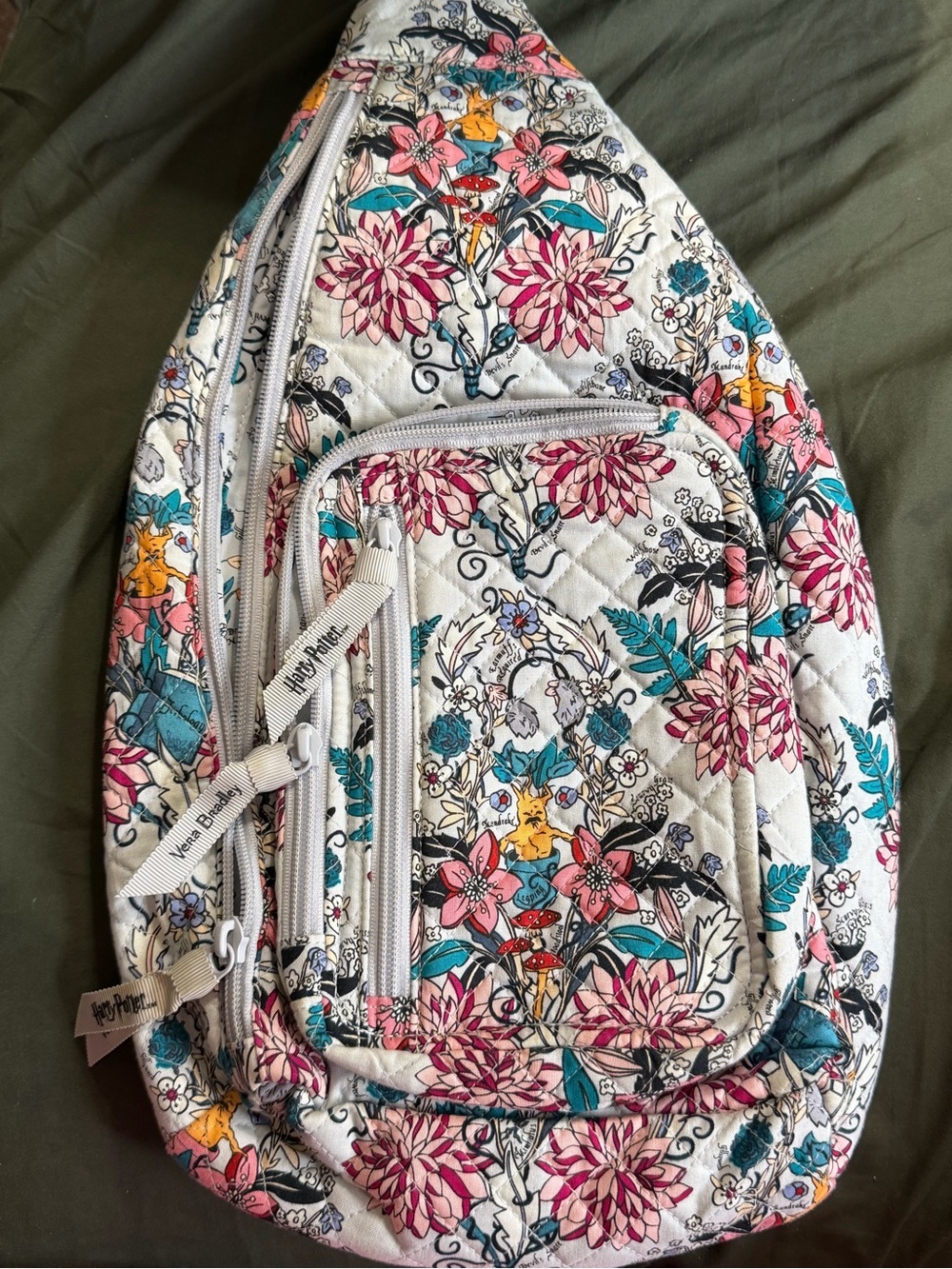Vera Bradley Quilted Sling Backpack in Pink, Teal & Cream Floral